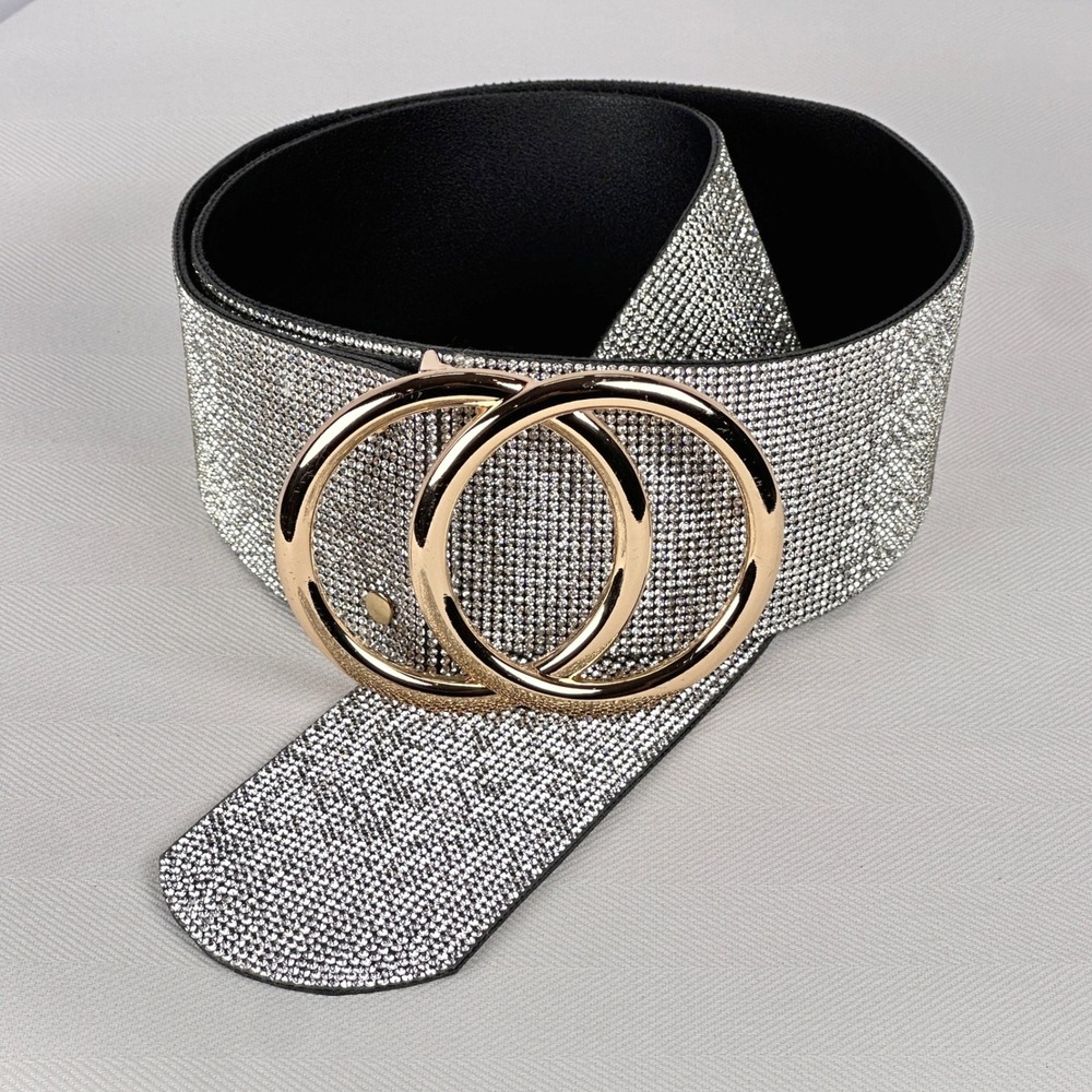 Versona Boutique Silver Rhinestone Belt Luxe Y2K look Double Gold Ring Buckle ML